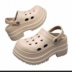 Beige Platform Clogs